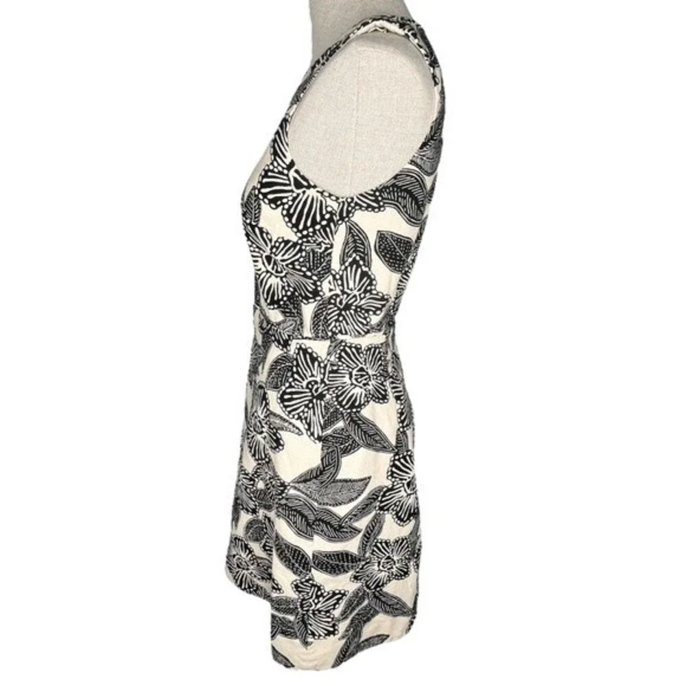 J. Crew Sleeveless Polynesian Print Dress sz 4 * Ivory Cream Tropical Pockets
